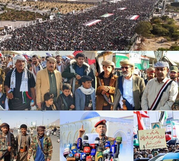 حشود مليونية  في العاصمة صنعاء تحذر الأمريكي والإسرائيلي من أي عدوان أو تهجير للشعب الفلسطيني